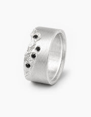 Textured Band Ring with Black Stones ZJ jewellery Textured Band Ring with Black Stones